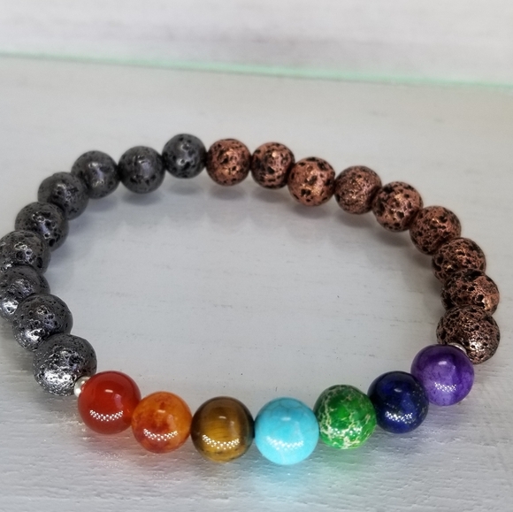 Rose & Gray Yin & Yang 7 Chakra Healing Bracelet - Picture 11 of 12